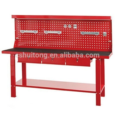 All Steel 2000mm Engineer's Work Table Station Storage Bench with Tool Board Rack and 3 Locking Drawers